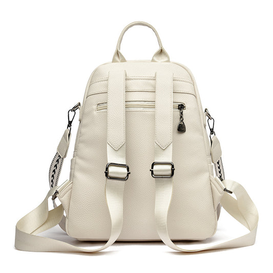 Geometric Patchwork Genuine Leather Exquisite Student Kangaroo Backpack