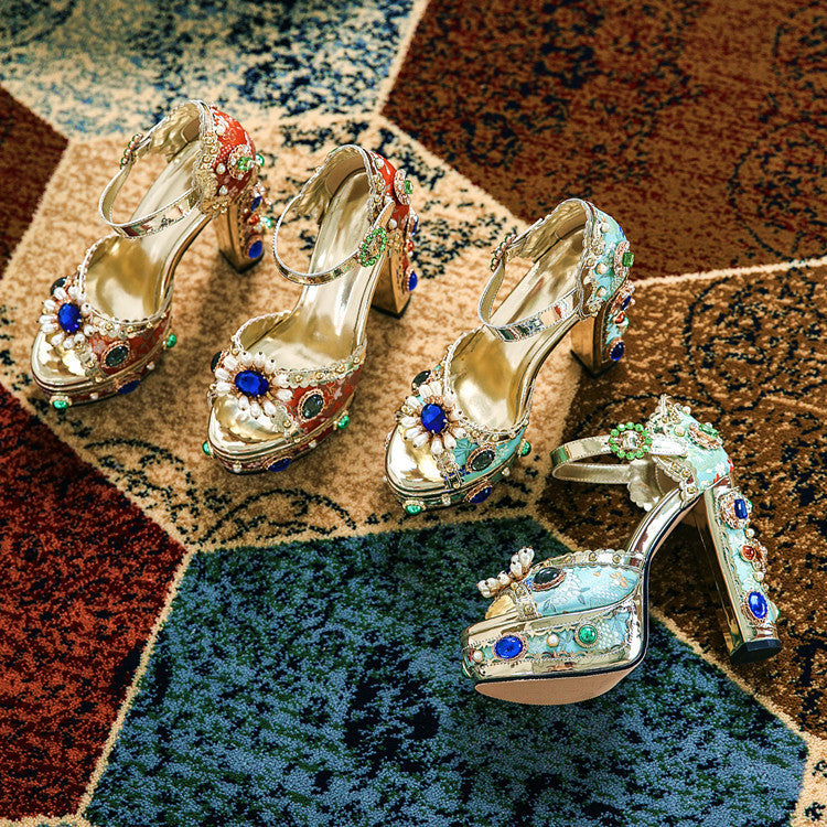 Plus Size Heel Water Block Heel Baroque Fish Mouth Women's Sandals.