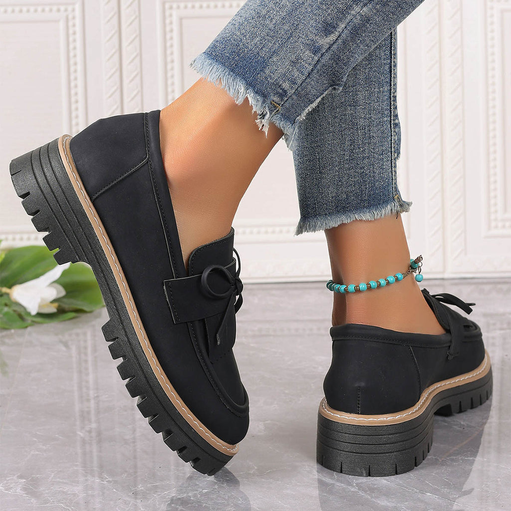 Fashion Buckle Loafers For Women British Style Height-increasing Thick-soled Casual Shoes.