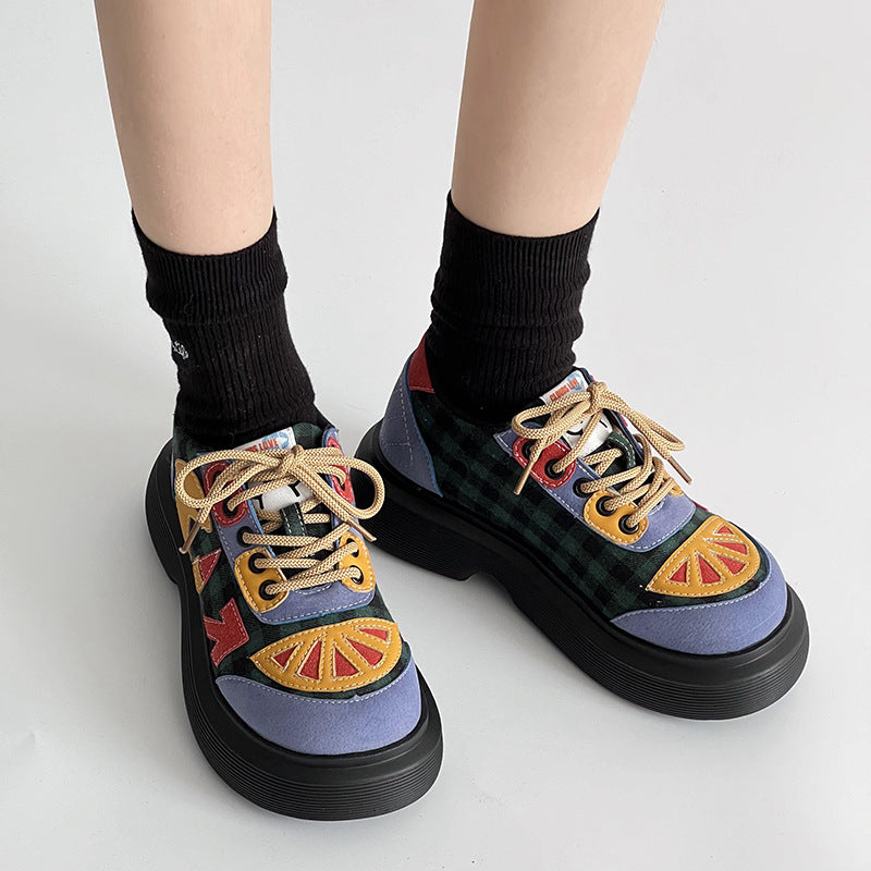 Colorful trendy retro high sole ugly cute shoes for women.