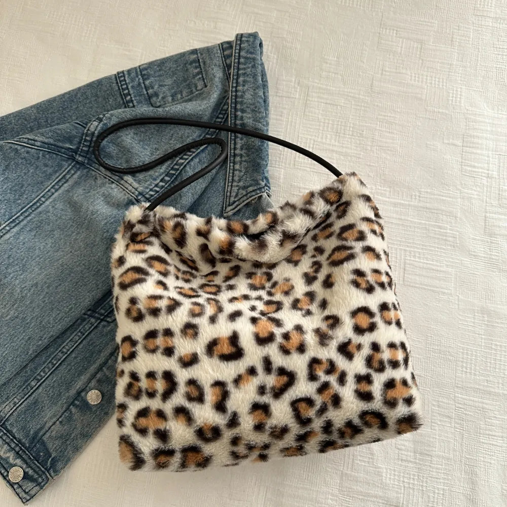 Leopard Furry Shoulder Bag.