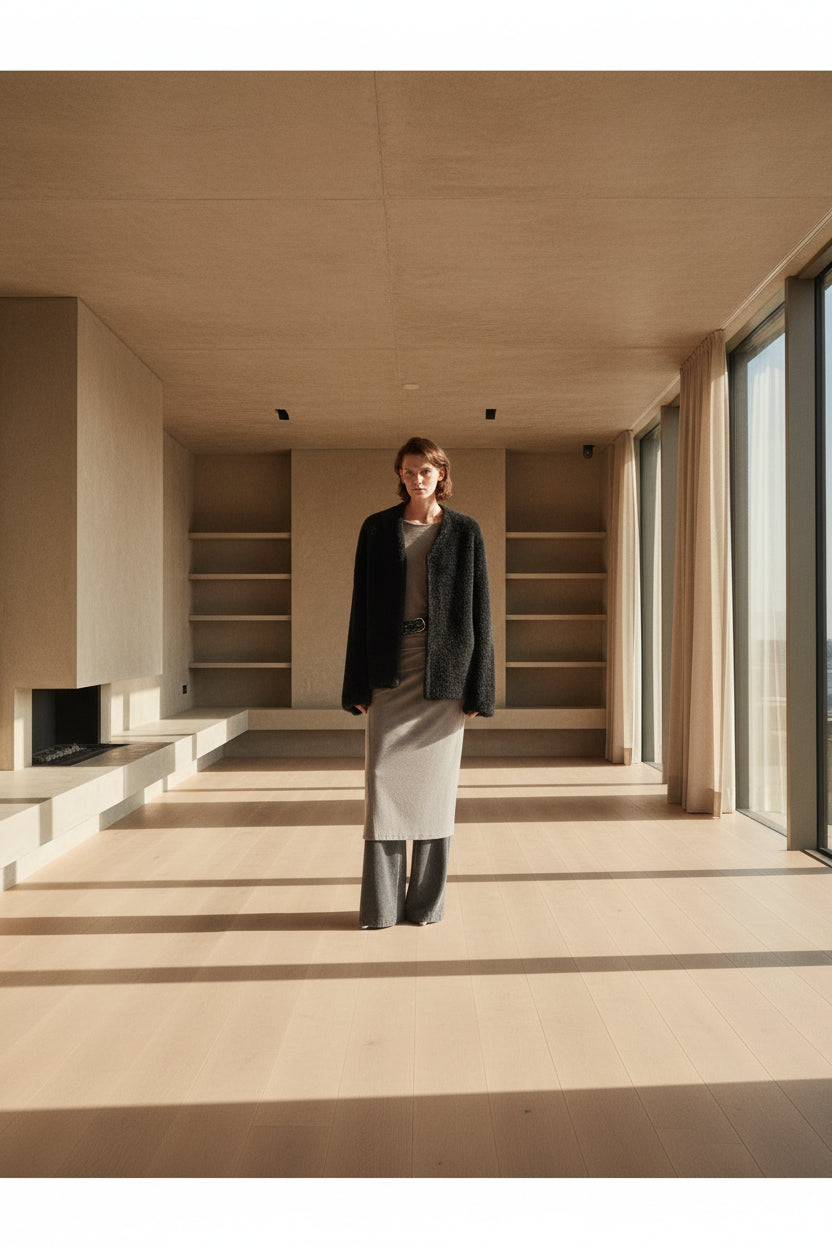 Paris Night" luxury lightweight v-neck mid-length imported ragone sheepskin fur coat