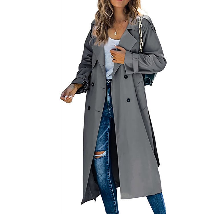 Women's Autumn/Winter Trench CoatOuterwear Long Sleeve Double-Breasted Notch Lapel Straight Fit Wool Blend Casual Wear
