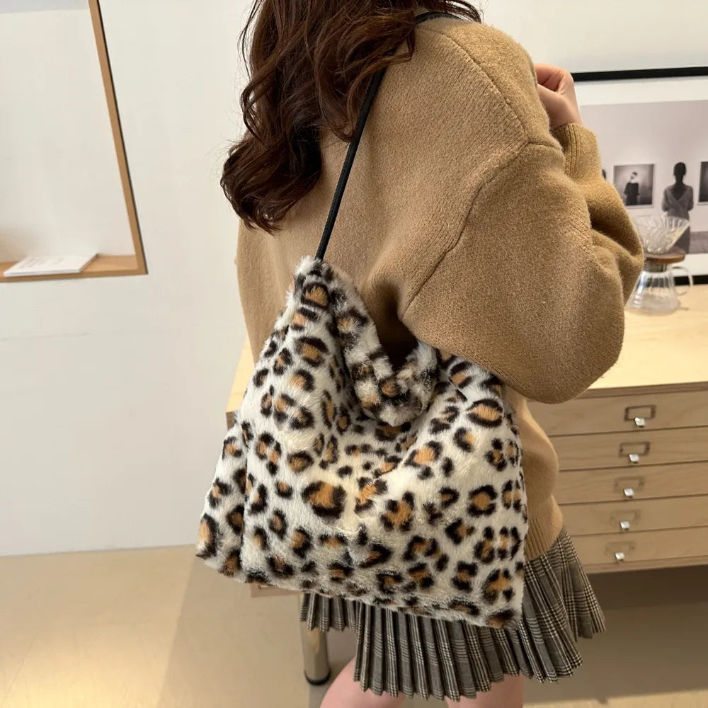 Leopard Furry Shoulder Bag.