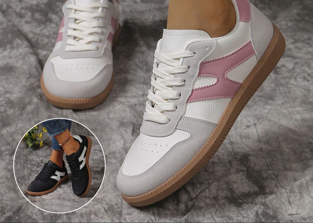 New Colorblock Lace-up Flats Shoes Fashion Round Toe Slip On Casual Shoes For Women.