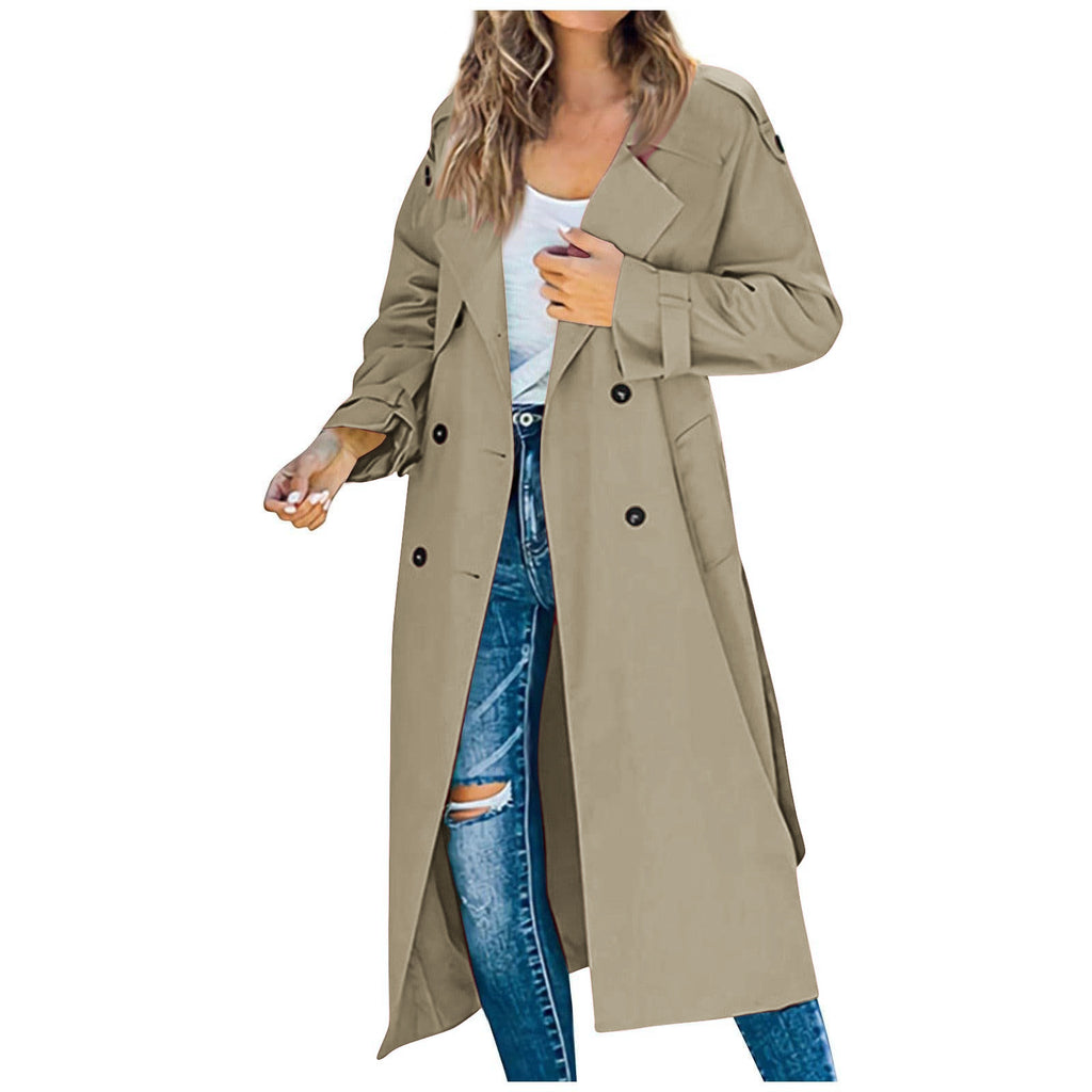 Women's Autumn/Winter Trench CoatOuterwear Long Sleeve Double-Breasted Notch Lapel Straight Fit Wool Blend Casual Wear