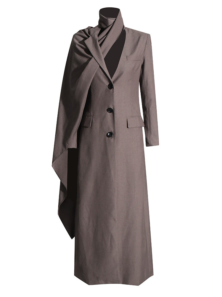 Scarf style long windbreaker suit jacket women's clothing