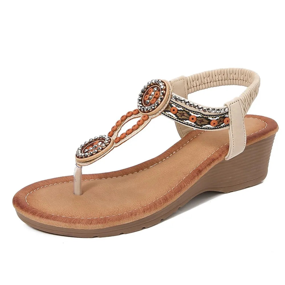 Rivet Decor Toe Post Wedge Sandals.