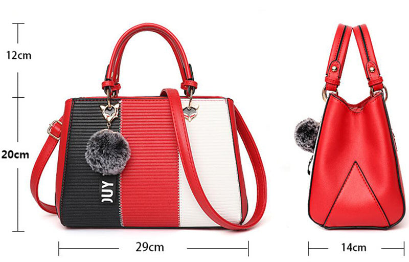 Women Hairball Ornaments Totes Patchwork Handbag.