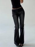 Washed Distressed Side Lace-Up Flare Jeans