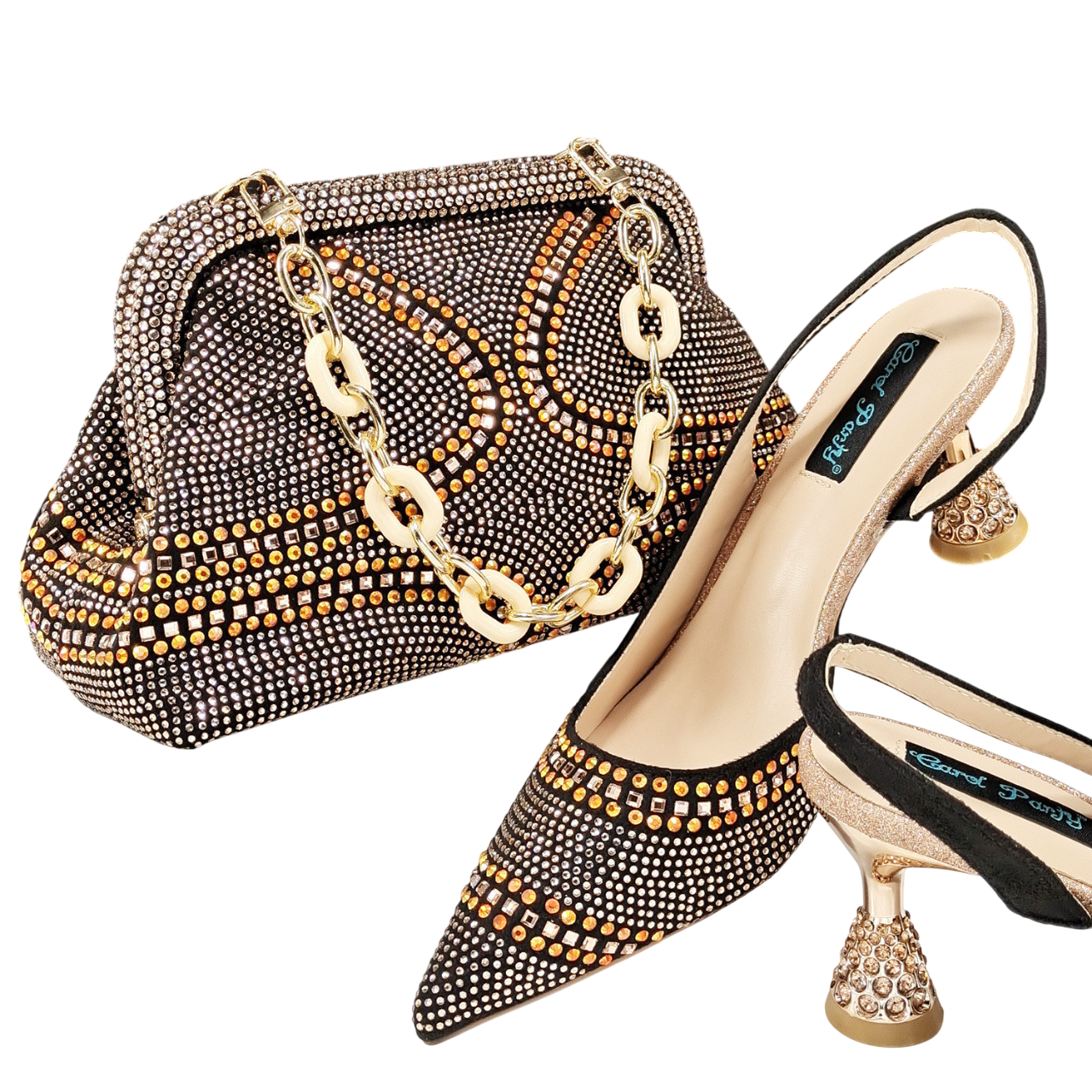 <img src="https://genacampbell.shop/images/le-falguiere-escarpins-sac-coordonne.jpg" alt="Le Falguière · Ensemble escarpins satinés à bout pointu et sac bijou coordonné · Création Gena Campbell · Talon aiguille ≈6–9 cm selon variante · Coupe basse féminine & silhouette fluide · Matière satin synthétique avec finition lisse · Sac rigide à anse bijou et fermoir stylisé · Coloris : bleu ciel, or, pêche, violet, vin rouge, vert, brun foncé · Pointures du 38 au 43 · Élégance discrète et sophistication affirmée p