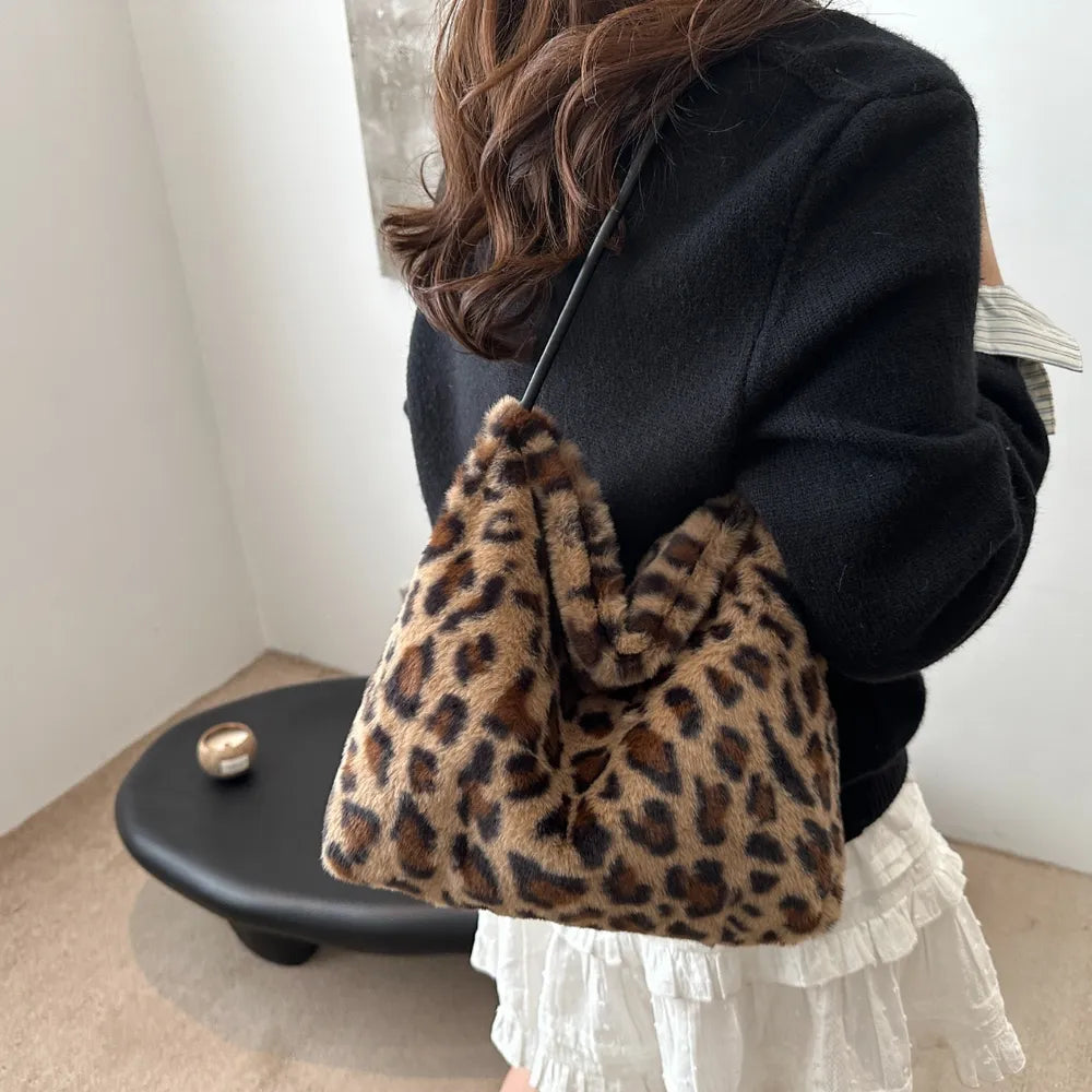 Leopard Furry Shoulder Bag.
