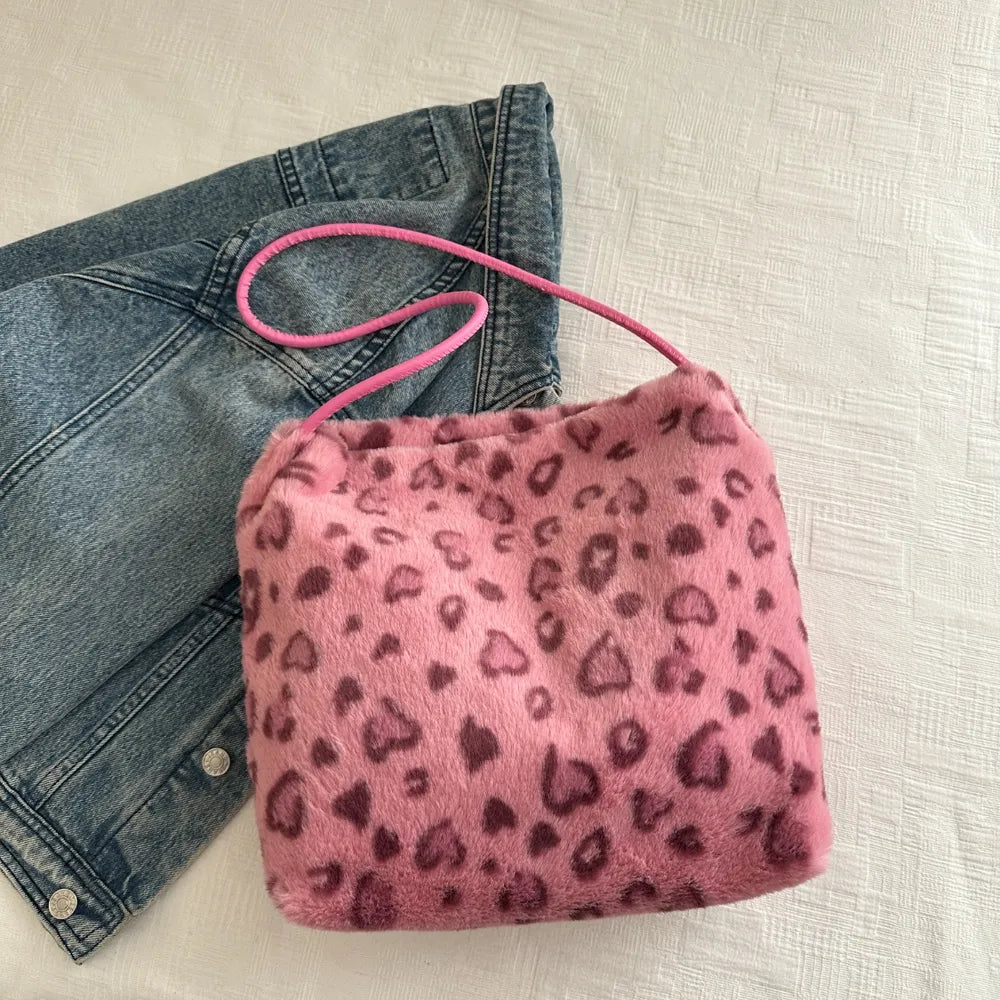 Leopard Furry Shoulder Bag.