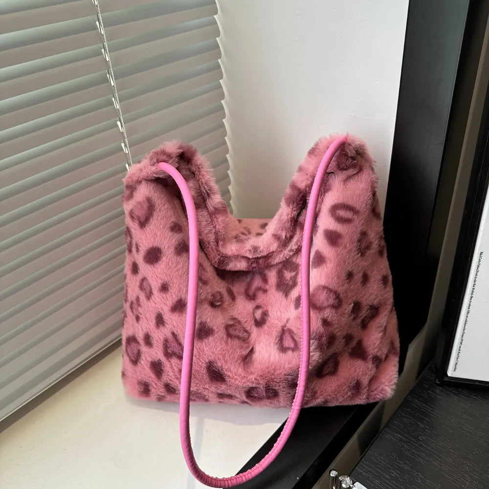 Leopard Furry Shoulder Bag.
