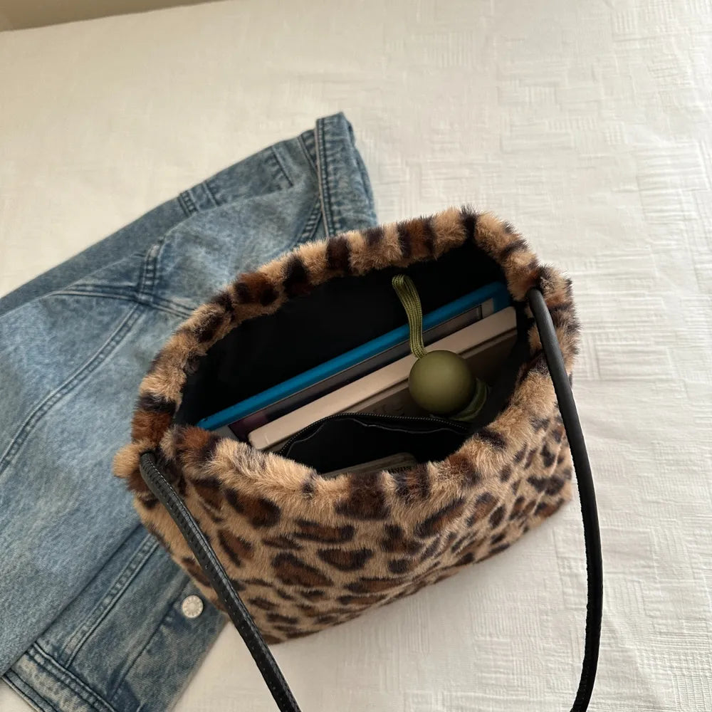 Leopard Furry Shoulder Bag.