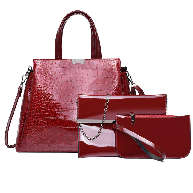 Sac Messenger à une épaule laqué motif crocodile – couleur vin rouge – accessoire mode tendance