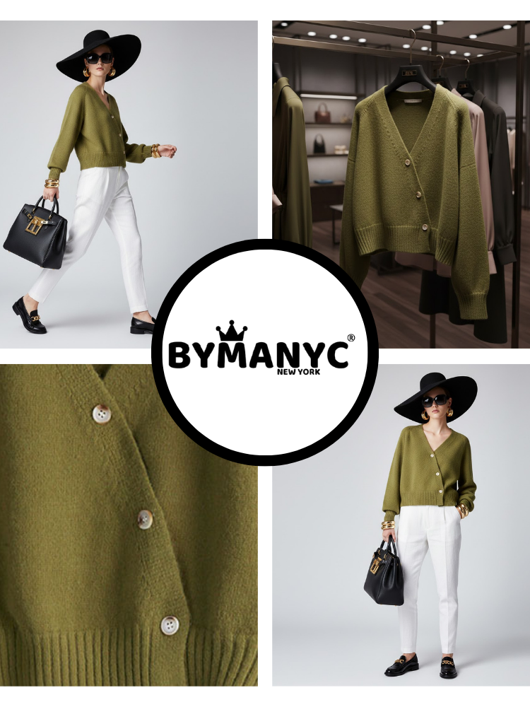 Olive Cropped Knit Cardigan LUDLOW – BYMANYC® New York - Image #0