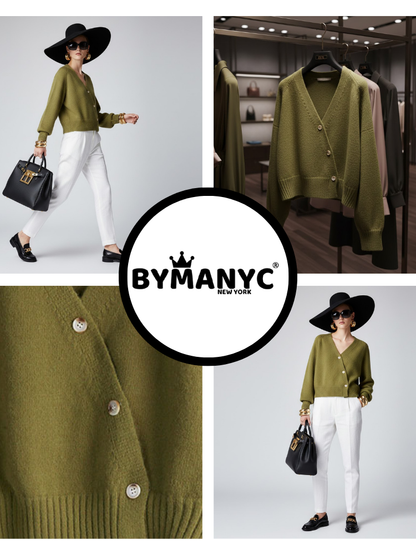 Olive Cropped Knit Cardigan LUDLOW – BYMANYC® New York