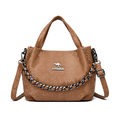 Niche Chain Versatile Genuine Leather Pleated Shoulder Bag