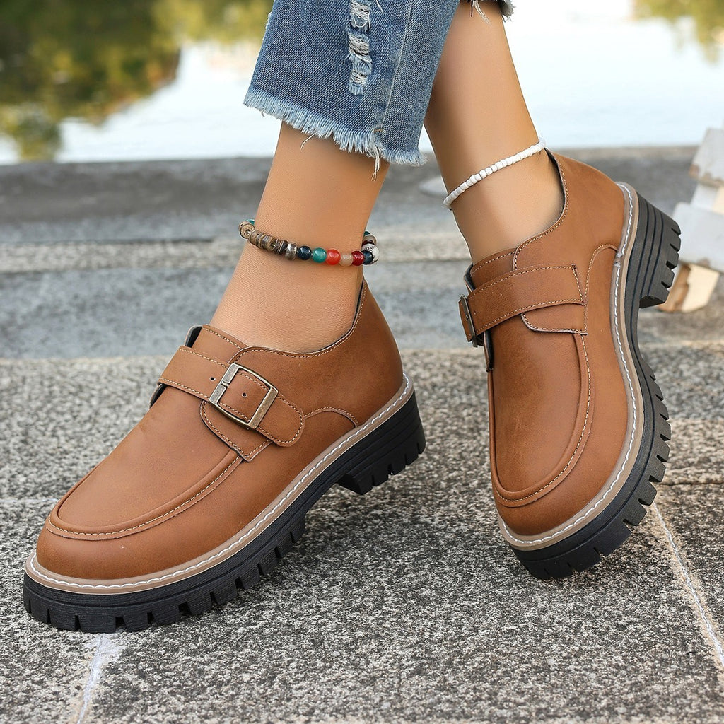 Fashion Buckle Loafers For Women British Style Height-increasing Thick-soled Casual Shoes.