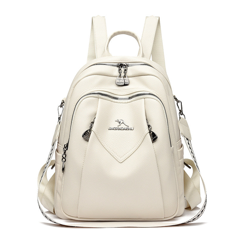 Geometric Patchwork Genuine Leather Exquisite Student Kangaroo Backpack