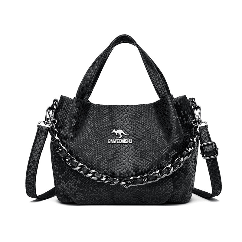 Niche Chain Versatile Genuine Leather Pleated Shoulder Bag
