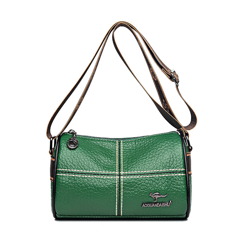 Casual Stitched Genuine Leather Women's Shoulder Bag