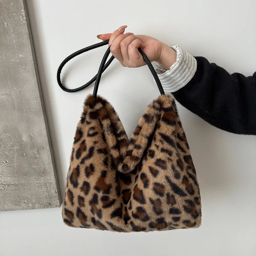 Leopard Furry Shoulder Bag.