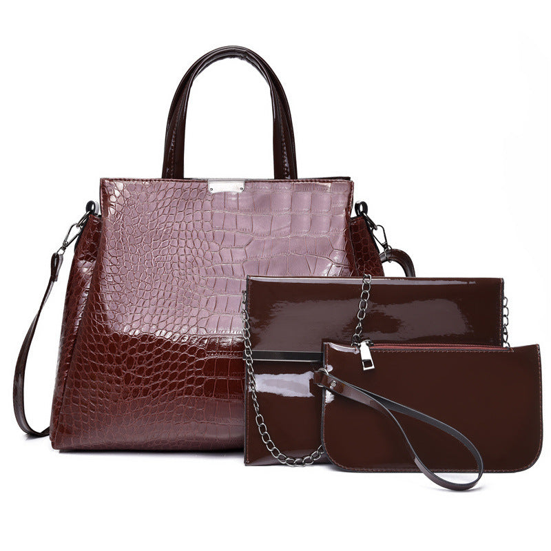 Sac Messenger à une épaule laqué motif crocodile – couleur marron – design élégant pour femmes